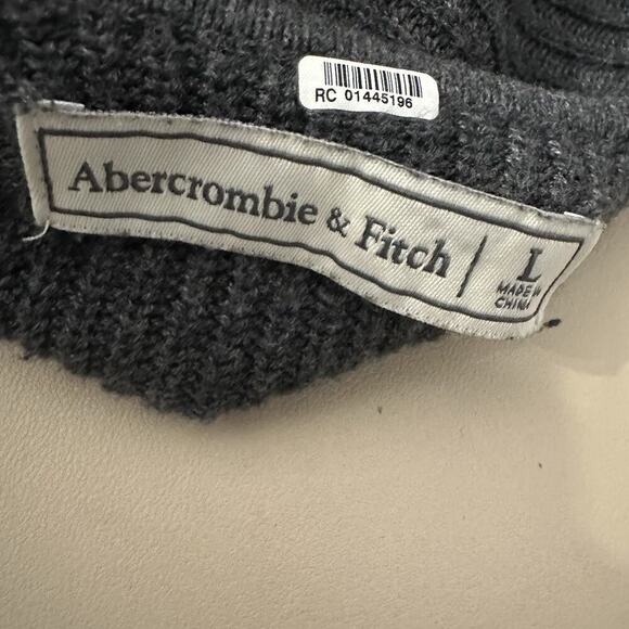 Abercrombie & Fitch Sweater Women L Gray Ribbed Knit Moose Logo Cropped Boxy - Picture 7 of 9